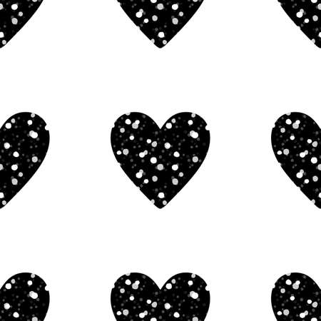 Valentine's Day seamless pattern with rows of black glitter hearts on white backgroundのイラスト素材