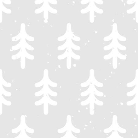 Cute monochrome seamless pattern with fir trees and vintage textureのイラスト素材
