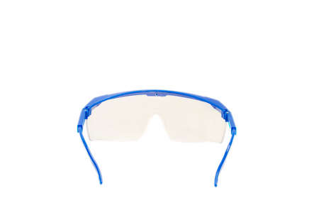 Blue Plastic Protective Work Glasses Isolated on a White Background.の写真素材