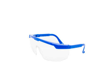 Blue Plastic Protective Work Glasses Isolated on a White Background.の写真素材