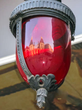 red glass lantern with lock reflectionのeditorial素材