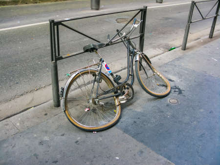 broken bike thrown on lyon streetのeditorial素材
