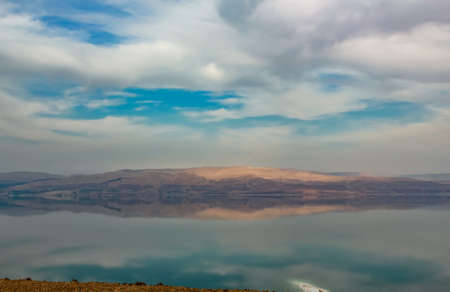 view from the mountains to the dead sea in israelの写真素材