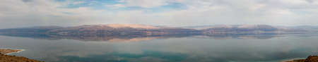 view from the mountains to the dead sea in israel Stitched Panoramaの写真素材