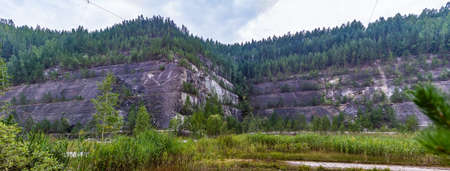 panoramic view in the career of an old lens in the Sverdlovsk region Stitched Panoramaの写真素材