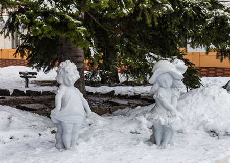 Sculptures of girls on the snow in Belokurikha, Altai, Russiaの写真素材