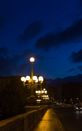 Night street with lanterns in summer in Valencia, Spainの写真素材