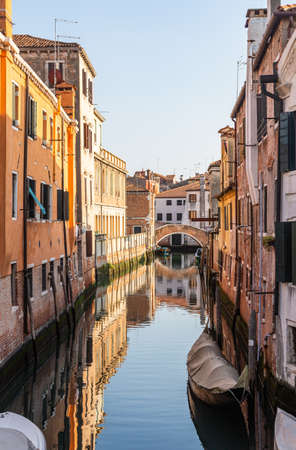Venice, canal, boats, places where tourists rarely wander, Italyの写真素材