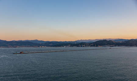 View from a cruise ship at sunrise in the harbor of La Spezia, Italy.の写真素材