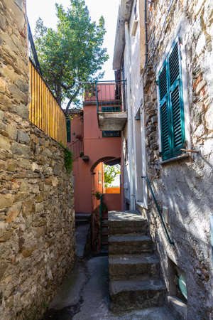Cinque Terre coast and small towns with vibrant colorful houses in La Spezia, Italy.の写真素材