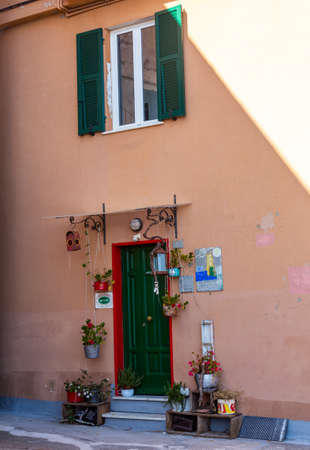 Cinque Terre coast and small towns with vibrant colorful houses in La Spezia, Italy.の写真素材