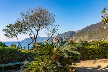 Cinque Terre coast and small towns with vibrant colorful houses in La Spezia, Italy.の写真素材