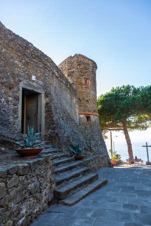 Cinque Terre coast and small towns with vibrant colorful houses in La Spezia, Italy.の写真素材