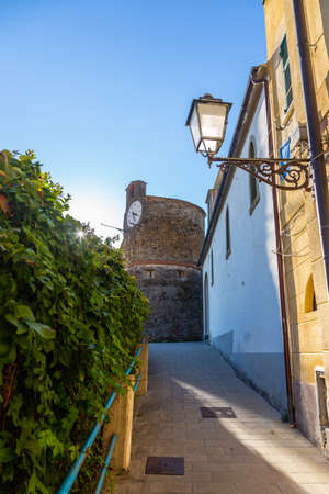 Cinque Terre coast and small towns with vibrant colorful houses in La Spezia, Italy.の写真素材