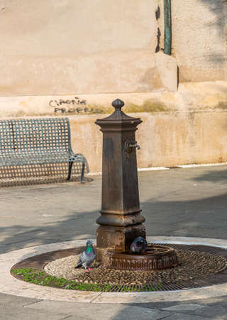Beautiful views of old buildings and streets in the city of Savonaの写真素材