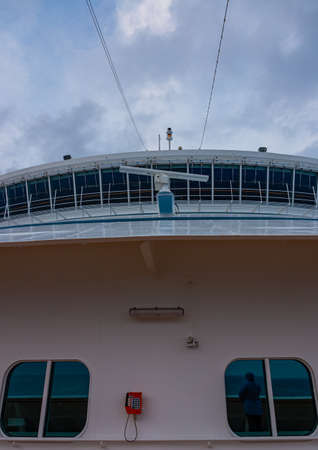 Large white cruise ship in the port of Savona, Italyの写真素材