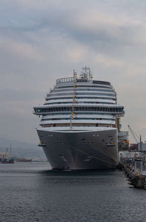 Large white cruise ship in the port of Savona, Italyのeditorial素材