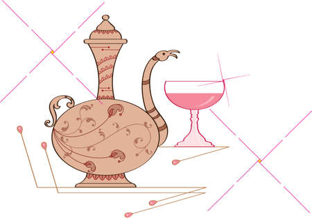 Classical Surahi & Wine Glass Vector Artのイラスト素材
