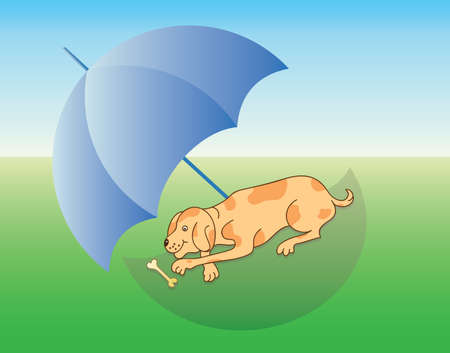 Dog Sleeping Under Umbrella Vector Artのイラスト素材