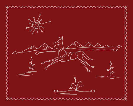 Folk Deer, Tribal Design, Motif, Wall Painting Vector Artのイラスト素材