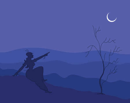 Shadow Art, Women Pointing The Moon Vector Artのイラスト素材