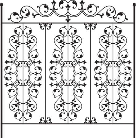Wrought Iron Gate, Door, Fence, Window, Grill, Railing Design Vector Artのイラスト素材