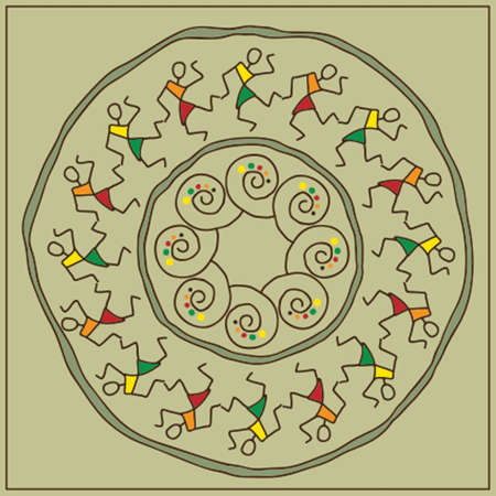 Folk Dancers Tribal Design, Motif, Wall Painting Vector Artのイラスト素材