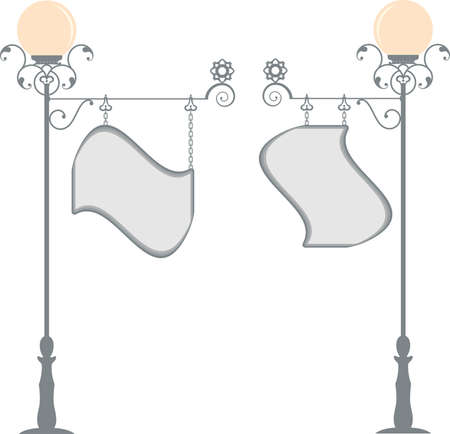 Wrought Iron Signage With Lamp, Lantern Vector Artのイラスト素材