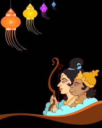 Lord Rama With Hanuman Ape (Monkey) God Vector Art