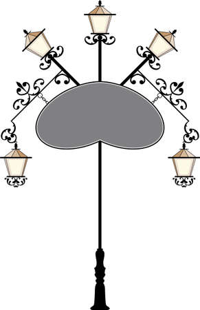 Wrought Iron Signage With Lamp, Lantern Vector Artのイラスト素材