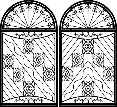 Wrought Iron Gate, Door, Fence, Window, Grill, Railing Design Vector Artのイラスト素材