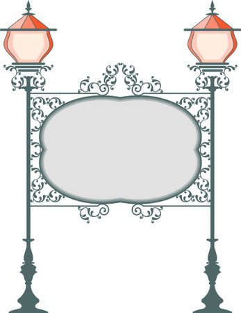 Wrought Iron Signage With Lamp, Lantern Vector Artのイラスト素材