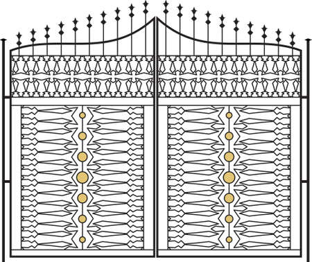 Wrought Iron Gate, Door, Fence, Window, Grill, Railing Design Vector Artのイラスト素材