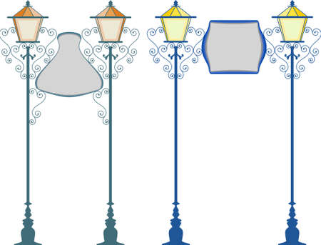 Wrought Iron Signage With Lamp, Lantern Vector Artのイラスト素材
