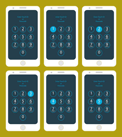 Smartphone Enter Touch ID or Passcode One, Two, Three, Four, Five, Vector Illustrationのイラスト素材