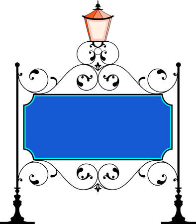 Wrought Iron Signage With Lamp, Lantern Vector Illustrationのイラスト素材
