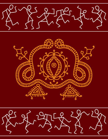 Folk Dancers Tribal Design, Motif, Wall Painting Vector Illustrationのイラスト素材