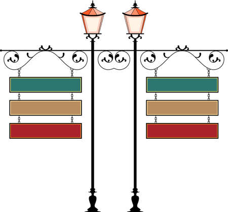 Wrought Iron Signage With Lamp, Lantern Vector Illustrationのイラスト素材