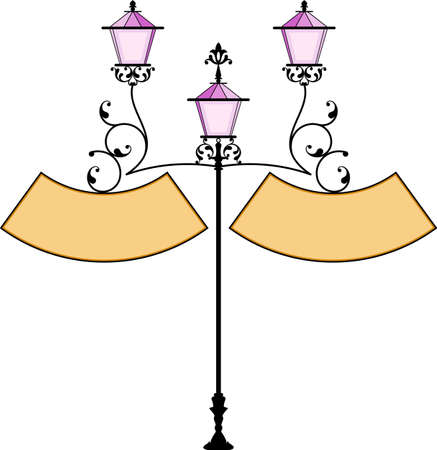 Wrought Iron Signage With Lamp, Lantern Vector Illustrationのイラスト素材