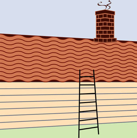 Ladder Inclined to Roof Vector Illustrationのイラスト素材