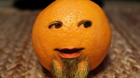 Cut a orange ,in smiling face Closeup shot of a ,orange right side eyesの写真素材