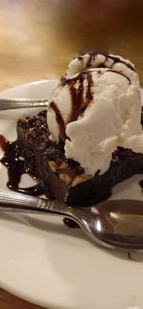 Chocolate Brownie with Vanilla Ice Creamの写真素材