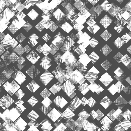Seamless pattern retro design. Monochrome background with geometric shapes and watercolor effect. Textile print for bed linen, jacket, package design, fabric and fashion concepts.の写真素材