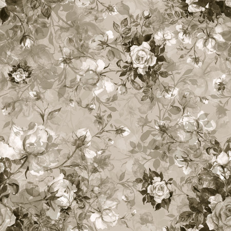 Rose pattern beautiful print from watercolor sketching hands on paper.の写真素材