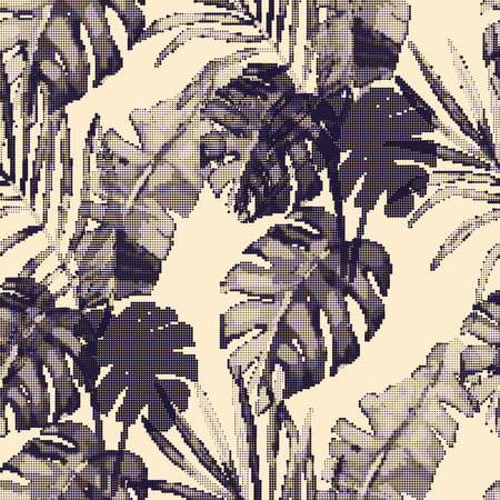 Seamless pattern with tropical leaves. Vector illustration in retro style.の写真素材