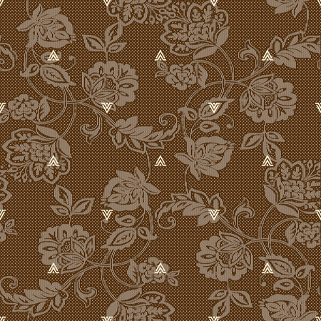 Seamless pattern with decorative flowers on brown background. Vector illustration.の写真素材