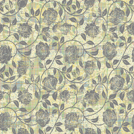 Seamless floral pattern with roses and leaves. Textile rapport.の写真素材