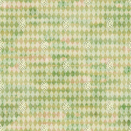 Seamless pattern with snowflakes on green checkered backgroundの写真素材