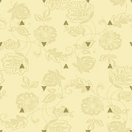 Seamless pattern with flowers and leaves on a beige backgroundの写真素材