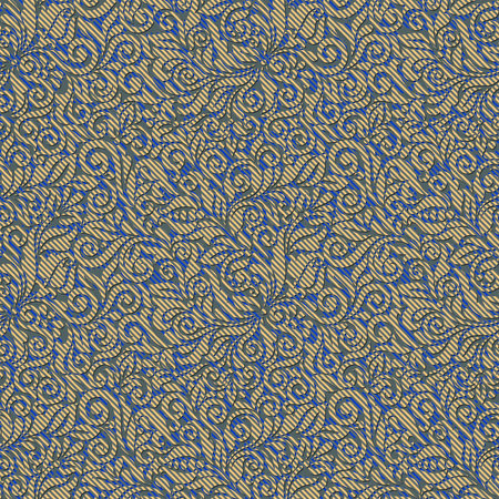 Seamless background pattern. Blue lace on a yellow background.の写真素材